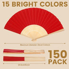 Qunclay 150 Pcs Paper Fans for Weddings Handheld Folding Fan, Bright Color - Image 2