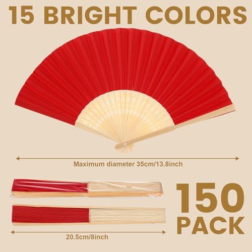 Qunclay 150 Pcs Paper Fans for Weddings Handheld Folding Fan, Bright Color - Image 2