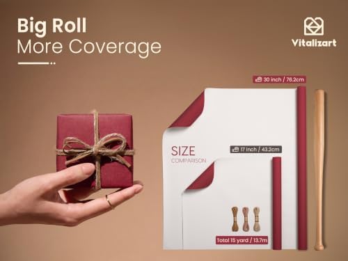 Vitalizart Burgundy Textured Wrapping Paper Set 30" Twine Ribbons & Tags - Image 2