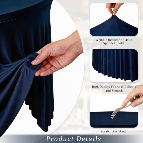 Navy Blue 4PCS Round Spandex Tablecloth for 5FT/60In Inch Round Table - Image 4