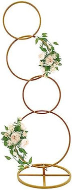 5.02Ft High Wedding Round Hoop Backdrop Stand, Detachable 4 Tier Gold Metal Wedding Arch for Photo Booth Background, Aisle Decor, Stage Display, Party, Birthday (US Stock) (Gold) - Image 2