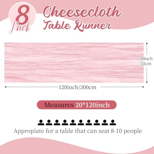 8 Pack Light Pink Cheesecloth Table Runners 20x120 Inch Gauze Table Runner Cheese Cloth 10FT Pink Table Runner Rustic Sheer Runner for Wedding Birthday Party Baby Shower Table Decor - Image 2