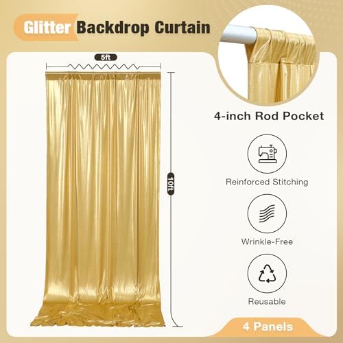 20x10FT Gold Sequin Backdrop Curtain for Party - 4 Panels 5x10FT Wrinkle-Free Shimmer Drapes for Birthday, Wedding, Christmas, Decorations & Photography - Image 6