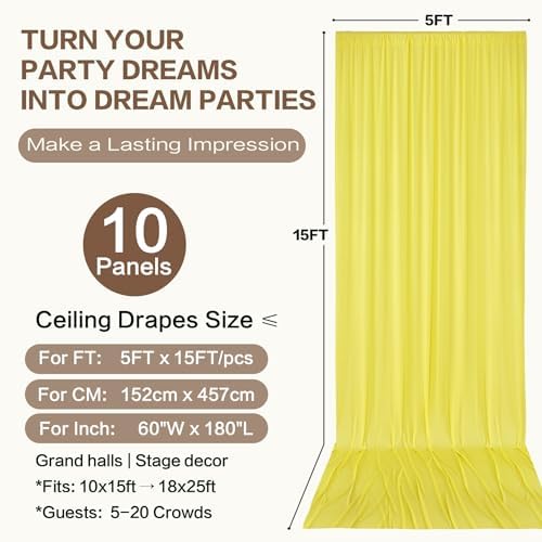 50ft×15ft Yellow Backdrop Curtain for Wedding Parties - Image 6