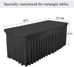 Besutolife 8ft Black Tablecloths Rectangle Spandex Tablecloth Wrinkle-Resistant Ruffles Design for Banquets Parties Wedding Dining Table - Image 5