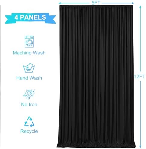 20ft x 12ft Black Backdrop Curtains Wrinkle Free Backdrop Curtain for Wedding Parties Black Fabric Backdrops Drapes Back Drop Cloth Bridal Shower Stage Curtains Wedding Decorations for Reception - Image 6