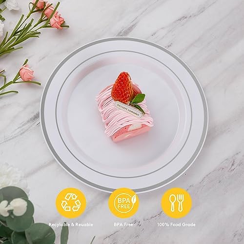 Goodluck 200PCS Silver Plastic Plates,Heavy Duty Disposable Silver Plates with 100 10.25 inch Dinner Plates and 100 7.5 inch Dessert Plates, Disposable Plates for Party, Holiday, Wedding (Pack of 2) - Image 5
