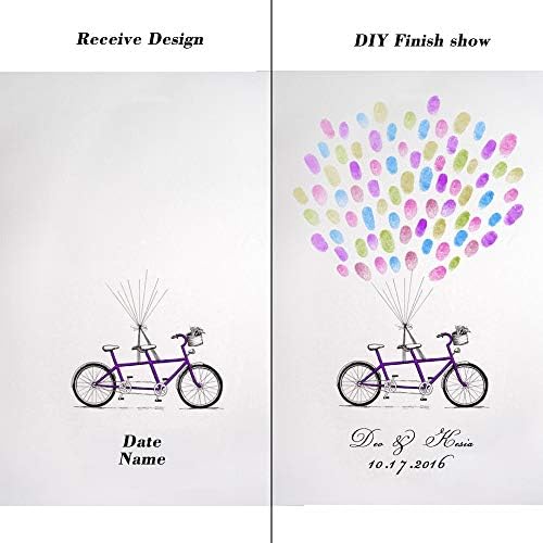 Rustic Wedding Decorations Bicycle with Balloons Painting Canvas DIY Fingerprint Signature Wedding Guest Book Alternative with Ink Pad -60x80cm - Image 3