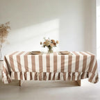 JarThenaAMCS Ruffle Tablecloth Table Cloth Beige Brown Striped Rectangle Decorative Table Cover for Baby Shower Home Kitchen Farmhouse Party Wedding Decor, 55 x 70 Inch - Image 4