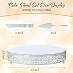 Wenqik 14 Inch White Cake Stand Metal Round with Cutter Spatula, Classic - Image 2