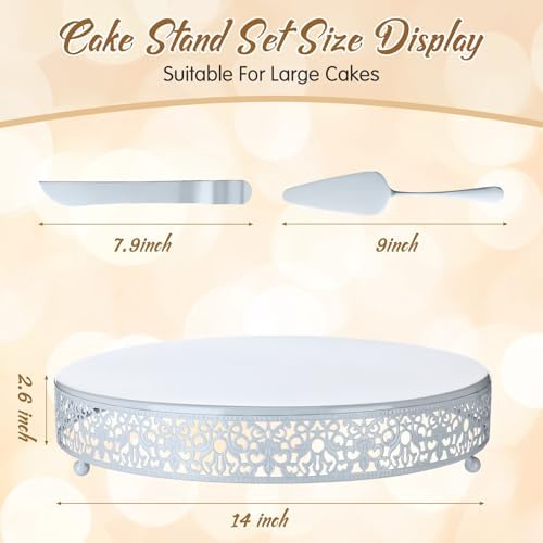 Wenqik 14 Inch White Cake Stand Metal Round with Cutter Spatula, Classic - Image 2