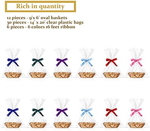 Blulu 12 Pcs Oval Gift Baskets with 6 Ribbons 30 Bags Valentine 9x6x2.24 - Image 3