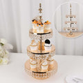 Efavormart 3-Tier Crystal Beaded Gold Metal Cake Stand, Cupcake Tower Dessert Display Stand with Round Mirror Top - 26" Tall by efavormart