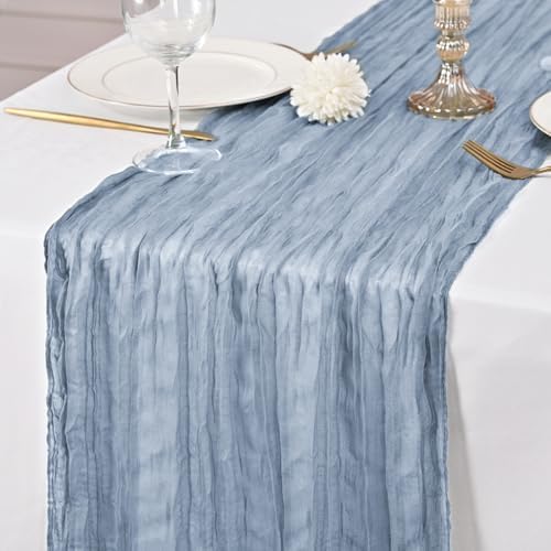 24 Pack Dusty Blue Table Runner 10Ft Cheesecloth Table Runner Rustic Gauze Table Runners Romantic Long Sheer Fabric Cheese Cloth Table Runners for Wedding Party Bridal Baby Shower - Image 6