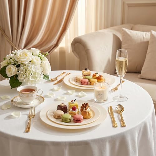 I00000 102 Pcs Ivory Plastic Plates, Premium Disposable Party Plates - Image 4