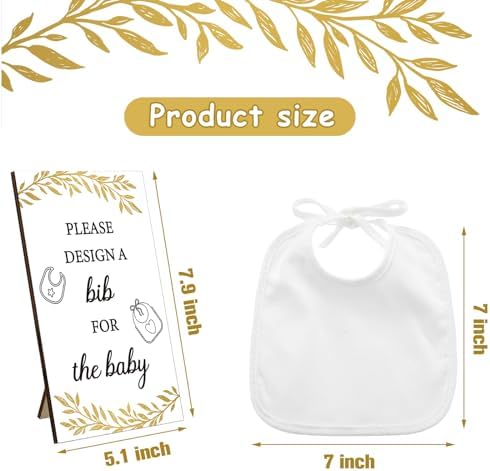 Panitay 43 Pcs Baby Shower Games Design a Bib, 12 Markers, Golden Leaf - Image 2