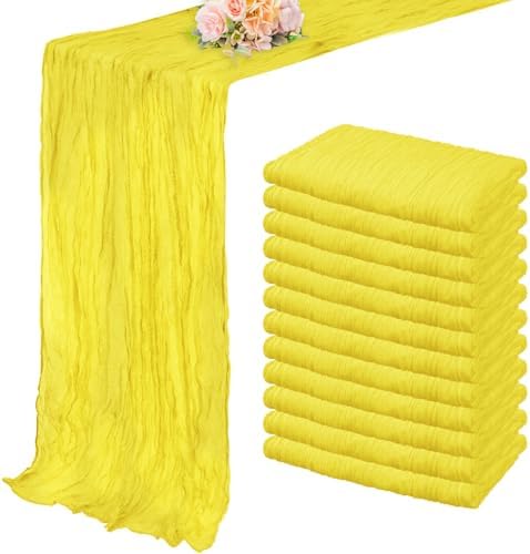 12 Pack Yellow Cheesecloth Table Runner 20 x 120 Inch Long Rustic Gauze Cheese Cloth Table Runner for Wedding 10FT Bridal Baby Shower Table Decorations Boho Fabric Sheer Birthday Party Table Decor by FoliafeelHome