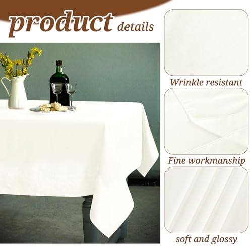 YMHPRIDE 6 Pack Tablecloth 60 x 102 inch Polyester, Ivory - Image 3