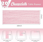 20 Pack Pink Table Runner 17 x 108inch Cheesecloth Table Runner Rustic Boho Gauze Sheer Fabric Cheese Cloth Table Runners for Wedding Party Bridal Baby Shower Birthday Spring Table Decor - Image 3