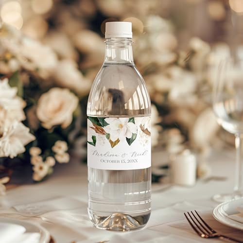 Personalized Water Bottle Labels with Choice of 30 Flower Styles - Choose Font and Pre-Made Phrases or Design Custom Text - LABELS ONLY (009 Magnolia, 2 inch (8.5x2")) - Image 2