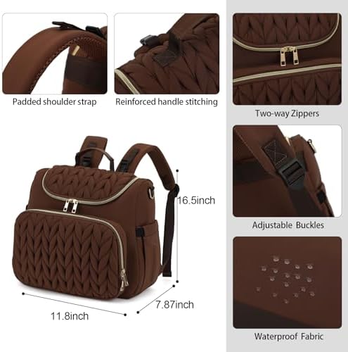 Small Diaper Bag Backpack Quilted Mini Baby Crossbody Diaper Bag Tote for Mom and Baby Girls Boys (Brown) - Image 6
