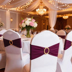 Pack of 100 Dark Burgundy Chair Sashes with Gold Buckles, Chair Bands Bows - Image 5