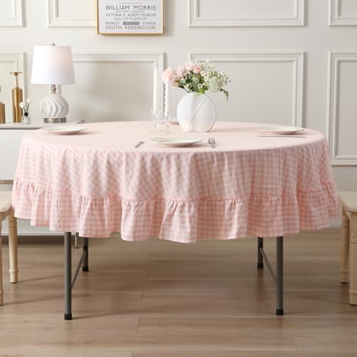 Blush White Gingham Tablecloth Round Dia.90” - Image 2
