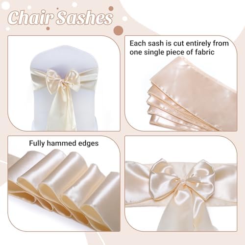 MDS® Pack of 100 Satin Chair Sashes for Wedding & Events – Cream - Image 5