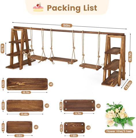 3 Tier Wooden Cupcake Stand with Swing & Flower Decor for Cake Fruit Snack - Image 4
