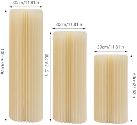 3 Pieces Cylinder Stands with Lights Foldable Cardboard Centerpiece Display White Reusable Pedestal Stands Foldable Paper Columns Pillars Display for Parties Wedding Birthday Decor - Image 3