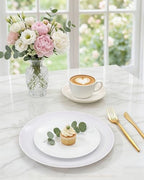 PULOTE 100PCS White Plastic Plates Disposable - Heavyweight 50 White Dinner & 50 Dessert/Salad Plates for Wedding, Party - Image 4
