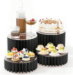 HeiMma 4 Pack Buffet Risers, FOLDABLE Accordion Food Display Risers for Dessert Table,Dessert Table Display Set, White Cardboard Cylinder Cake Cupcake Stands for Party, Multi-height, 12in Round，Black by HeiMmaLifeEssentials