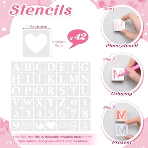 Wonderjune 147 Pcs Baby Shower Blocks Decorate Game Kit, Pink Ribbon - Image 4