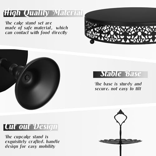 Fivenl 8 Pcs Cake Stand Black Metal Dessert Table Display Set, 3-Tier Cupcake Stand, Cake Display Tower and Cookie Tray Rack Serving Tray for Birthday Party, Weddings, Baby Shower (Black) - Image 3
