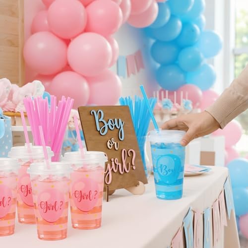 Remerry 50 Sets Gender Reveal Party Cups with Lids and Straws - 17 Oz Plastic Pink and Blue Clear Cups Bulk for Birthday Party Baby Shower Theme Events Decorations Supplies - Image 5