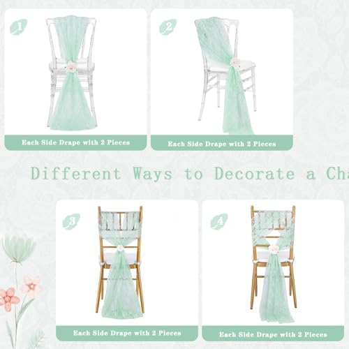 QueenDream Light Green Lace Chair Sashes 32 Pack Embroidered Chair Cover - Image 6