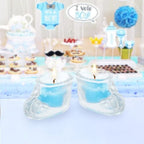 Mega Candles 12 pcs Scented Baby Powder Blue Glass Baby Bootie Container Candles, Palm Wax Candle, Baby Shower Gifts, Decorative Accent, Home Décor, Memory Keepsake, Party Favors, Relaxations - Image 5