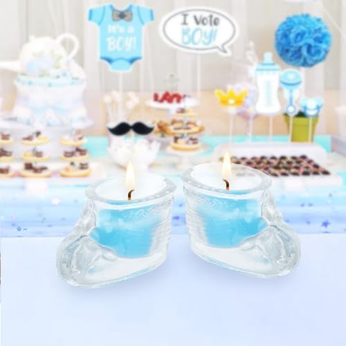 Mega Candles 12 pcs Scented Baby Powder Blue Glass Baby Bootie Container Candles, Palm Wax Candle, Baby Shower Gifts, Decorative Accent, Home Décor, Memory Keepsake, Party Favors, Relaxations - Image 5
