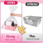 Kolldenn 12 Pack Empty Gift Basket to Fill 9.8 x 6.5'' Pink Purple Floral Bouquet Box with Handles Bows Plastic Bags and Card for Tea Party Wedding Arrangement - Image 3