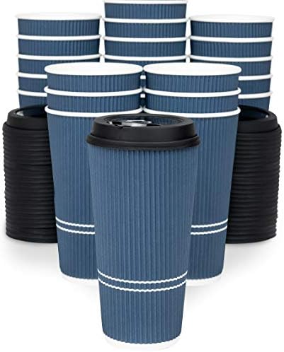 To Go Coffee Cups With Lids - 22 oz Disposable Coffee Cup With Lid. Large Togo Travel Paper Ripple Hot Cups Insulated For Hot, Cold Beverage Drinks, No Sleeves Needed (50, Royal Blue) - Image 2