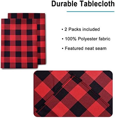 Hiasan Red and Black Plaid Tablecloth Waterproof, 2 Pack, 60 x 84 inch - Image 3