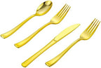 400PCS Gold Plastic Silverware, Gold Disposable Utensils, Heavy Duty Cutlery Set Includes 200 Forks,100 Knives,100 Spoons, Flatware for Party Wedding by ISFANGCO