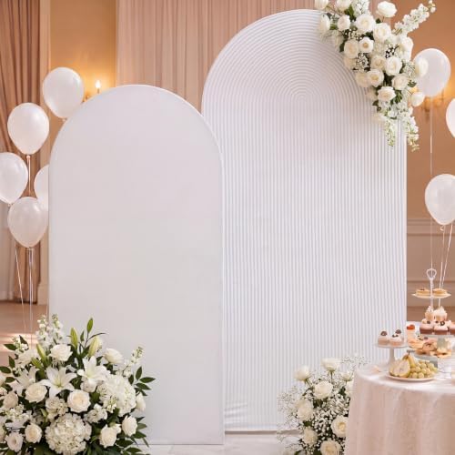 2 Set Wedding Arch Cover White Ripple & Solid Color Stretchy Backdrop Cover by Tegeme