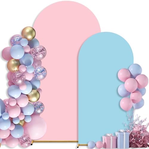 Arch Backdrop Cover Set of 2 (6FT/7.2FT) Double Color Wedding Gender Reveal Arch Cover Decorations Spandex Fitted Chiara Arch Backdrop Covers for Baby Shower Party Birthday Banquet (Pink+Blue) - Image 4