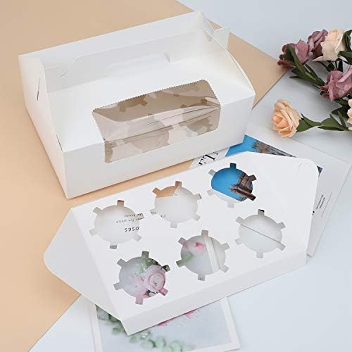 EUSOAR Cupcake Boxes with Holders, 50pcs 9.3" x 5.9" x 3.5" Cupcake Carrier with Handle Insert Display Window, Party Favor Bakery To Go Cupcake Muffin Carry Boxes Container Fits 6 Cupcakes or Muffins - Image 6