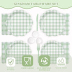 350 PCS Sage Green Gingham Disposable Dinnerware Set, Decagonal Paper Plates 7 & 9 Inch, Napkins, Cups & Cutlery, Checkered Party Supplies for Easter Baby Shower Wedding Picnic - Image 7