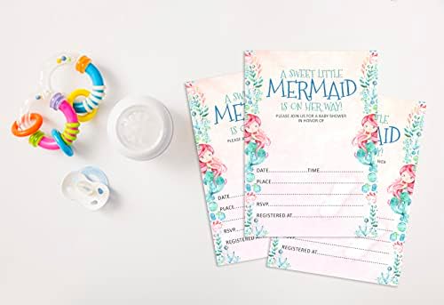 Pack of 30, Girl Baby Shower Party Collection, Baby Shower Invitation Cards, Fill in the Blank Invites WIth Envelopes, Mermaid Theme Party Supplies - Image 4