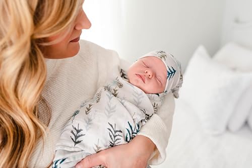 Miaoberry Forest Organic Muslin Swaddle Blankets for Baby Boy with Matching Hat and Wooden Hello World Newborn Sign | Newborn Photography Props | Birth Announcement Sign - Image 2