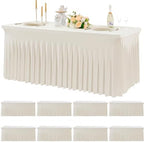 8pk Spandex Ivory Tablecloths for 6 Foot Rectangle Tables, Stretch Table Cloths 6ft Fitted Table Cover Desk Skirt for Parties Weddings Birthday Banquet Baby Shower by Htper