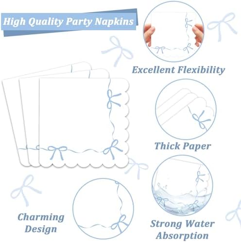 200Pcs Blue Bow Baby Shower Party Decorations Bowknot Birthday Tableware Dinnerware Set Scalloped Paper Disposable Plates Napkins for Baby Shower Bachelorette Engagement Party Supplies Serves 50 Guest - Image 4